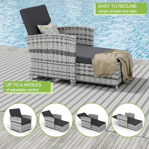BALDPER 10-Piece Outdoor Patio Furniture Set with Ottomans, Wicker Conversation Set, Grey