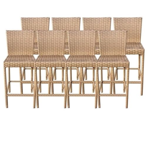 Pemberly Row Outdoor Wicker Bar Stools Set of 8 Caramel