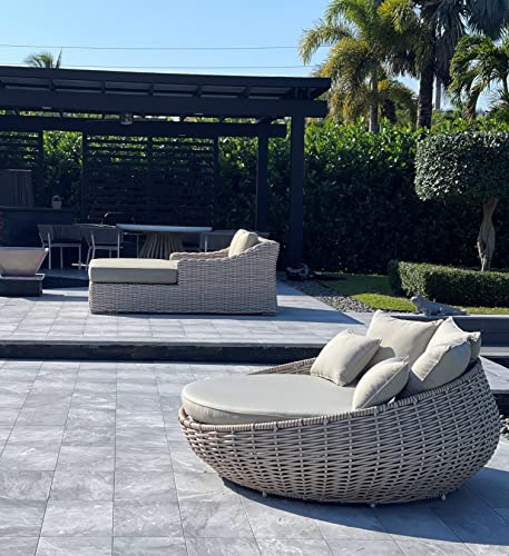 OUTSY Extra Large Double Sun Lounger Wicker Aluminum Frame White/Grey 79x59 Inch