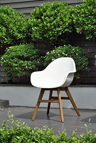 Amazonia Lothian 8-Piece Deluxe Patio Dining Set Teak Wood White Chairs