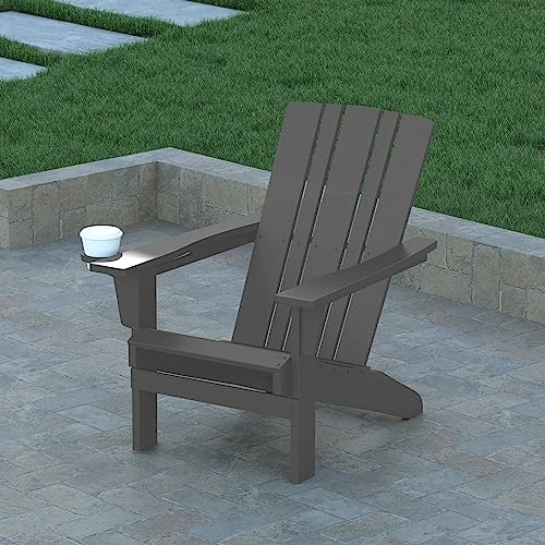 EMMA + OLIVER Haley Adirondack Chairs Set of 4 Weather Resistant Poly Resin Gray