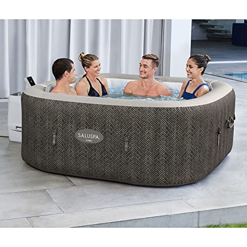 Bestway SaluSpa AirJet Inflatable Hot Tub Square Portable Outdoor Spa Brown Wicker