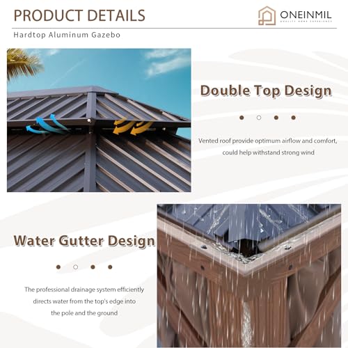 oneinmil 10' x 12' Hardtop Gazebo Brown