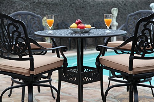 GrandPatioFurniture.com CBM Patio Elisabeth Collection Cast Aluminum 5 Piece Bar Set 42" Black Brown