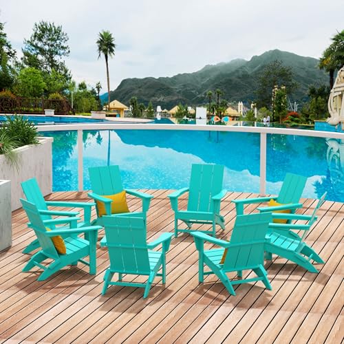 WestinTrends 8-Piece Modern Poly Folding Adirondack Chair Set Turquoise