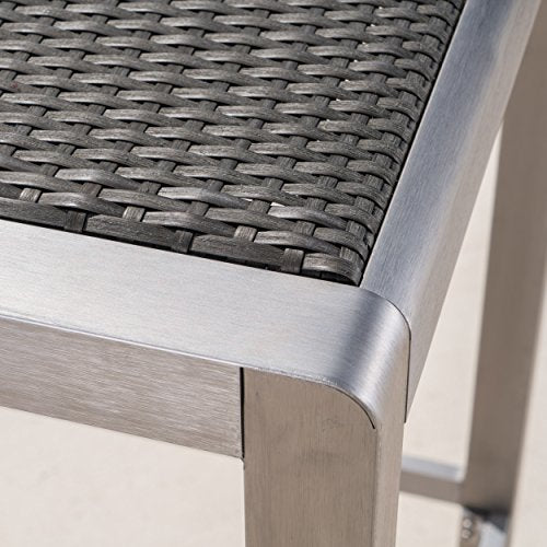GDF Studio Outdoor Wicker and Aluminum Bar Set 3 Piece Grey With Wicker Top