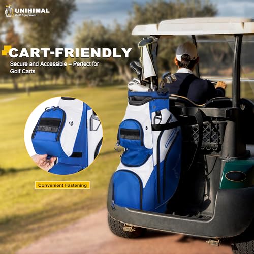 UNIHIMAL Golf Cart Bag 15 Way Organizer Divider Top with Handles and Rain Cover Blue-White