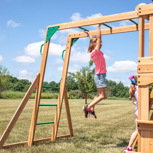 Backyard Discovery Montpelier Cedar Wood Playset Swing Set Light Brown