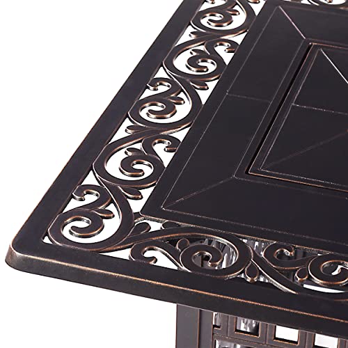 Oakland Living Aluminum 48 in. Rectangular Fire Table Set with Four Deep Swivel Rockers Antique Copper