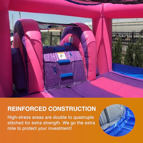 JumpOrange Commercial Inflatable Princess Bricks Bounce House with Slide Combo 5-in-1 Wet/Dry