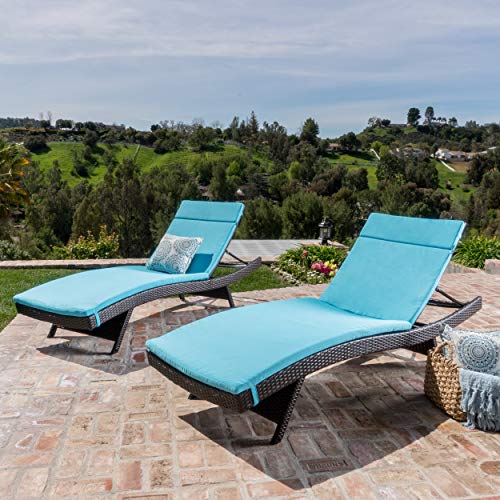Christopher Knight Home Salem Outdoor Wicker Adjustable Chaise Lounge Set, Multibrown/Blue