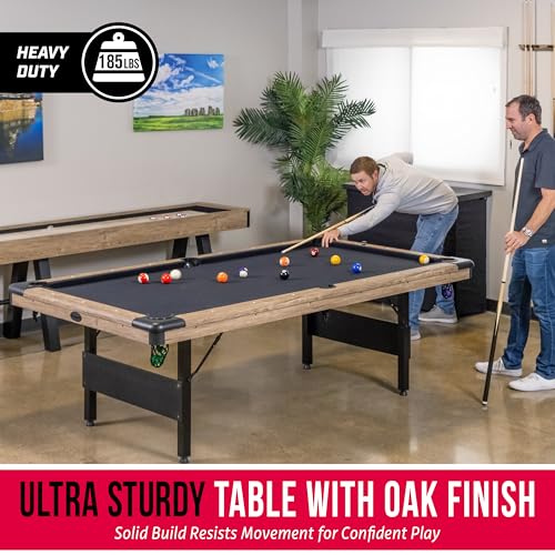 GoSports Portable 8ft Pool Table No Assembly Required Oak Black