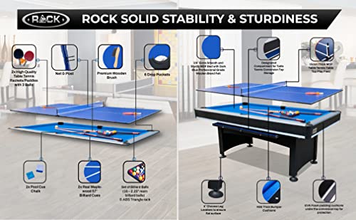 RACK Scorpius 7-Foot Multi Game Billiard/Pool with Table Tennis Blue Felt with Black Body