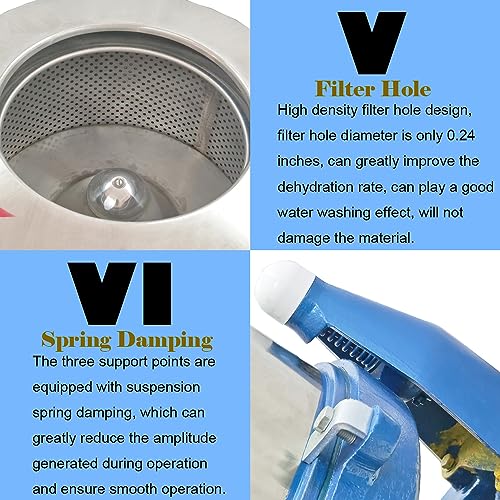 EQCOTWEA Industrial Stainless Steel Centrifugal Dehydrator Spin Dryer 99.2LB Blue