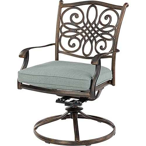 Hanover Renditions 7 Piece Outdoor Dining Set with 60" Round Table and Swivel Chairs Mist