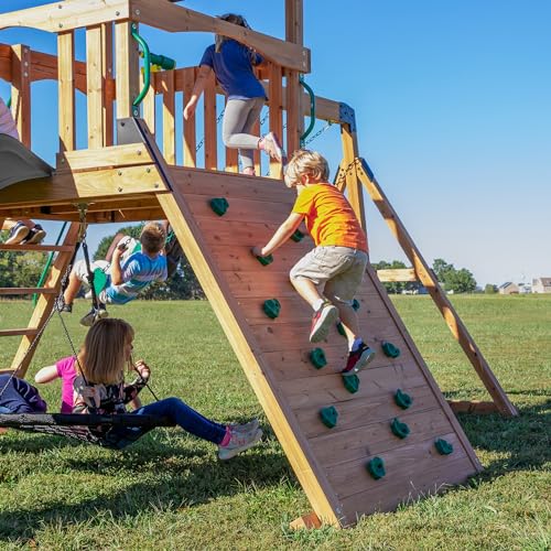 Backyard Discovery Endeavor Cedar Swing Set with Gray Wave Slide