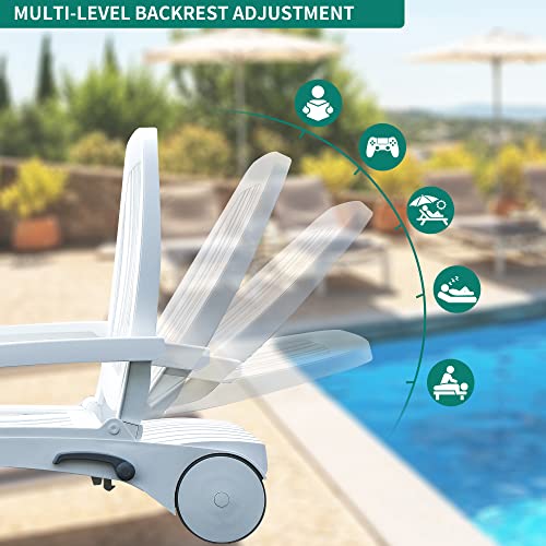 YITAHOME Outdoor Folding Chaise Lounge Chair 6-Position Adjustable Backrest White