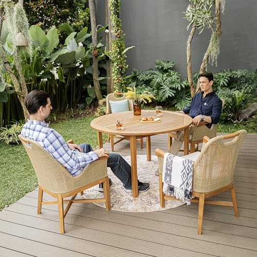 Cambridge Casual Sydney Teak Wood 5 Piece Outdoor Dining Set All-weather Wicker/Light Tan
