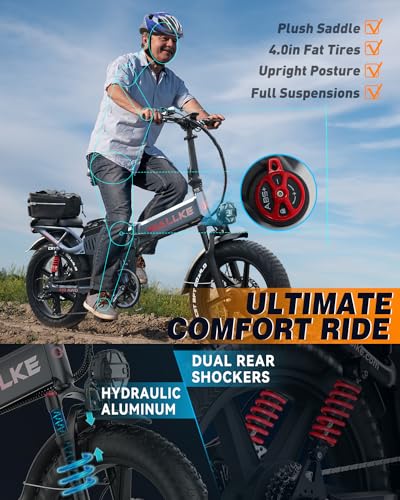 W Wallke Folding Electric Bike for Adults, 1750W Dual Motor, 48V 40Ah Long Range Ebike 20" Fat Tire Gray