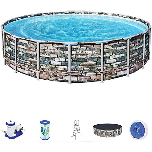 Power Steel Bestway 56881E 20-Ft Diameter Frame Round Above Ground Swimming Pool Set Multi