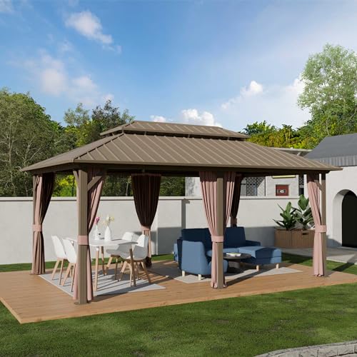 Yardsight 12'x18' Hardtop Gazebo Outdoor Aluminum Frame with Netting and Curtains
