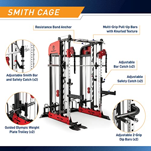 MARCY Pro Deluxe Smith Cage Home Gym System for Weight Training SM-7553 Multi