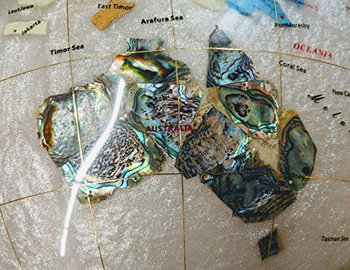 Unique Art Since 1996 Pearl Ocean Gemstone World Globe with Gold Tripod Pearl White