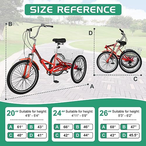LILYPELLE Adult Folding Tricycle 7 Speed Red
