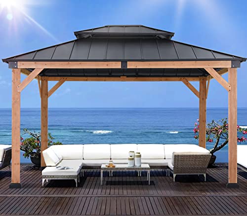 ABCCANOPY Wood Gazebo 11x13 Black - Outdoor Patio Wooden Gazebo with Hardtop Metal Double Roof