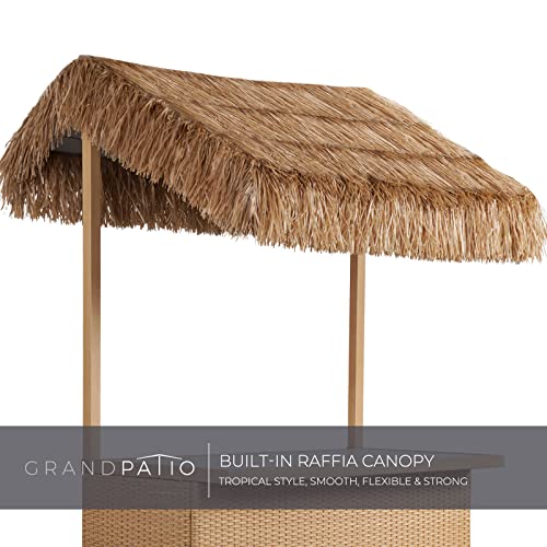 Grand Patio Outdoor Tiki Bar Set with Widen Ceramic Top, Phuket 3-Piece Wicker Islander Tiki Bar and 2 Stools, Tan