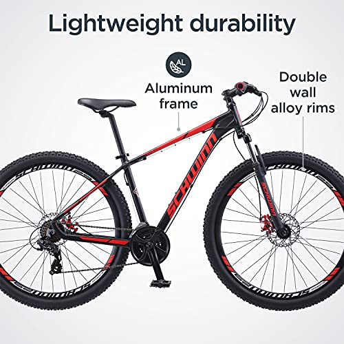 Schwinn Bonafide Mountain Bike Front Suspension 24-Speed 29-Inch Wheels 17-Inch Aluminum Frame Matte Black/Red