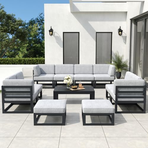 Vakollia 11 Pieces Aluminum Patio Furniture Set with Coffee Table Black/Light Grey
