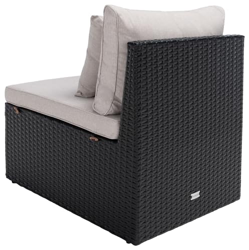 Safavieh Outdoor Collection Pramla Cushion Settee & Ottoman Set of 2 Black/Light Grey