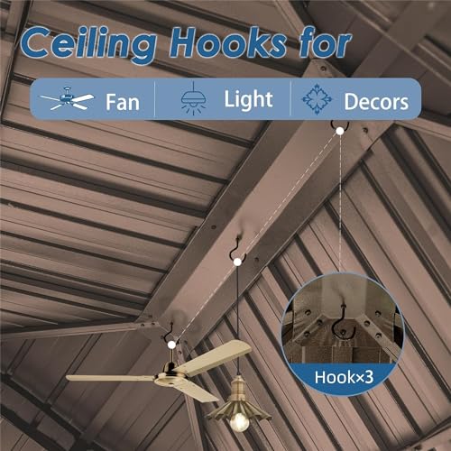 LOPOO Hardtop Gazebo Premium Aluminum Frame with Double Roof Canopy and Curtains Brown