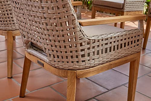 Winston August Teak & All-Weather Weave Patio Dining Chairs Set of 2 Natural Teak Wood Driftwood Grid Weave Sunbrella Cast Ash Fabric