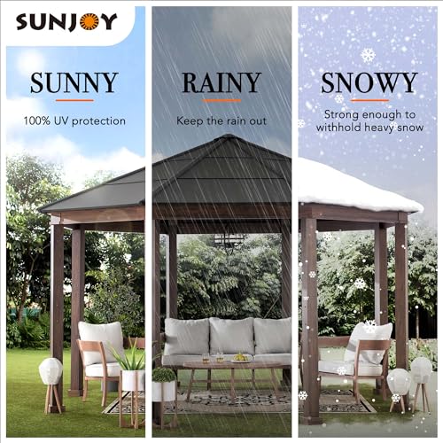 Sunjoy 15x15 ft. Octagon Hardtop Gazebo with Black Aluminum Roof Brown