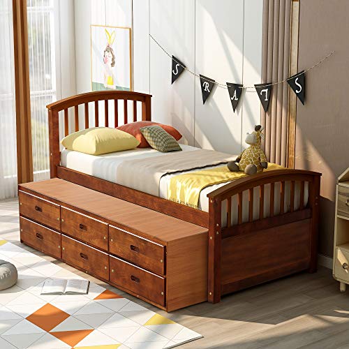 Bellemave Twin Captain's Bed Walnut +6 Drawers
