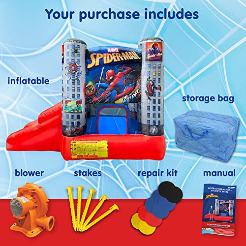 Funormous Marvel Spider-Man Bounce House with Slide Red Blue Grey