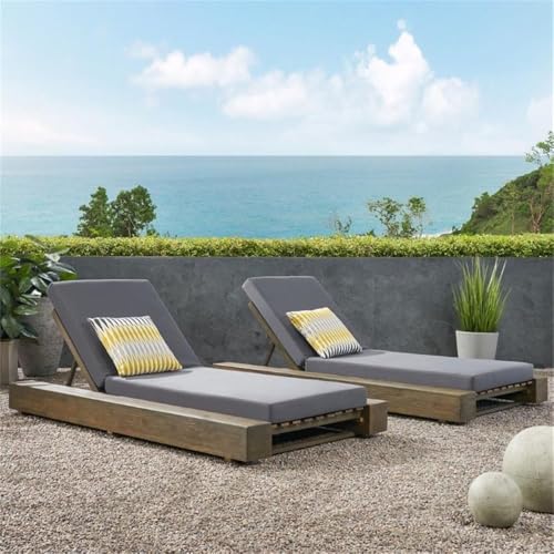 Noble House Broadway Outdoor Acacia Wood Chaise Lounge Set of 2 Gray