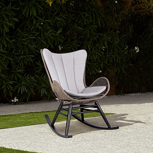 Armen Living Fanny Outdoor Patio Rocking Chair Dark Eucalyptus and Truffle