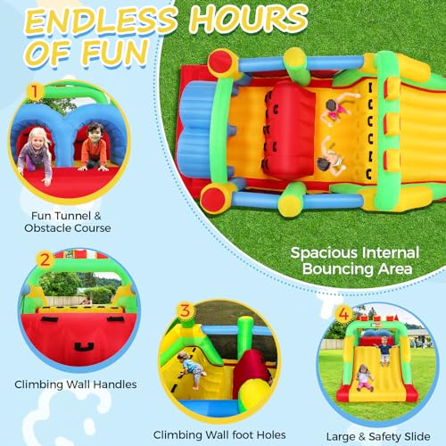Whubefy Inflatable Obstacle Course Bounce House 18x8.2FT Multi-Color