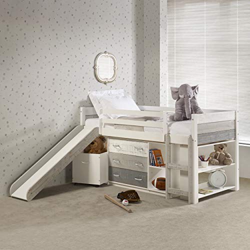 Donco Kids Twin Panel Low Loft Set with Slide & Case Pieces Two-Tone Grey/White
