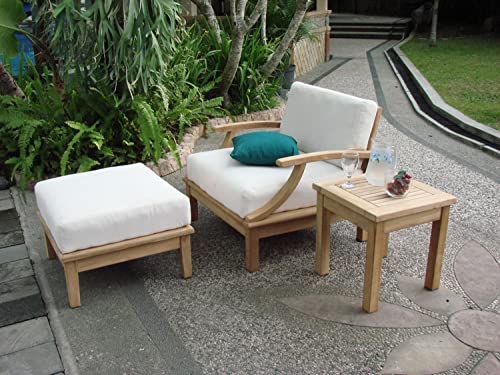WholesaleTeak Somer 3 Pc Lounge Chair Set with Cushions in Canvas White