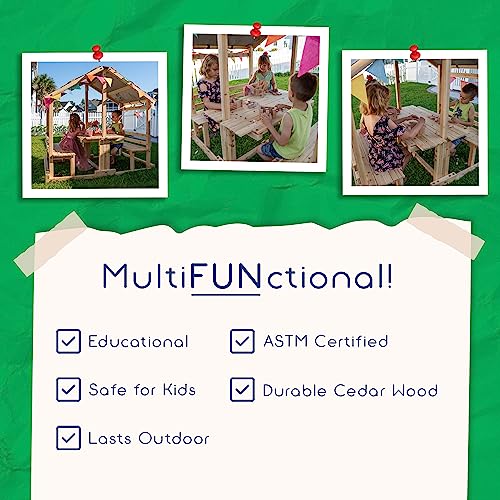 Funphix Kids Klubhouse Wooden Playhouse with Table & Benches