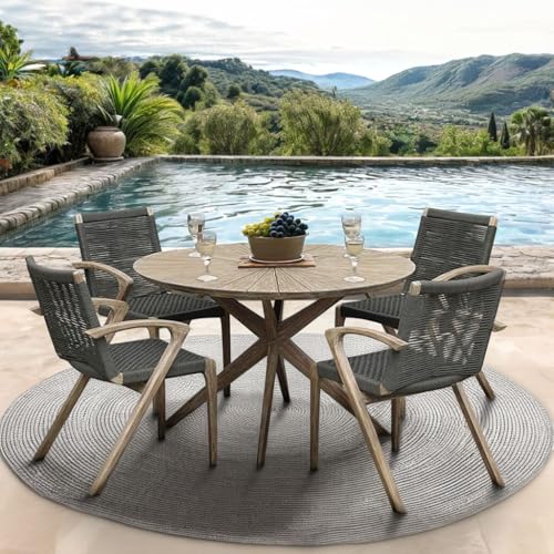 Armen Living Sachi and Nabila Outdoor 5 Piece Dining Set Light Eucalyptus and Concrete