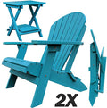 DuraWeather Poly Classic King Size Folding Adirondack Chairs & End Table with Serving Tray Aruba Blue