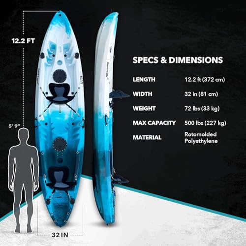 Driftsun Teton 120 Hard Shell Kayak for 2-3 People with Paddles Gray & White