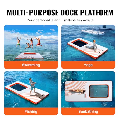 VEVOR Inflatable Floating Dock 15x6.5FT with Trampoline Mesh Pool White + Orange