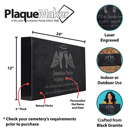 PlaqueMaker Black Granite Memorial Headstone for Infant or Child - Personalized Sympathy Gift (24 x 12 x 4)