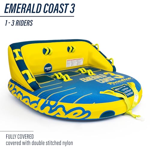 NorEast Outdoors Paradise Water Sports - Emerald Coast Towable Tube for Boating - 1-3 Riders Blue/Yellow